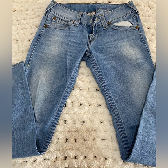 True Religion Blue Boot Cut Jeans with Signature Stitching - Picture 8 of 13